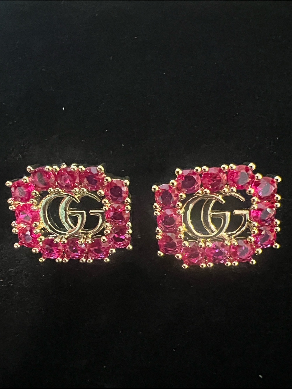 Gucci Gold Double G Earrings with Pink Crystals - Picture 3 of 6